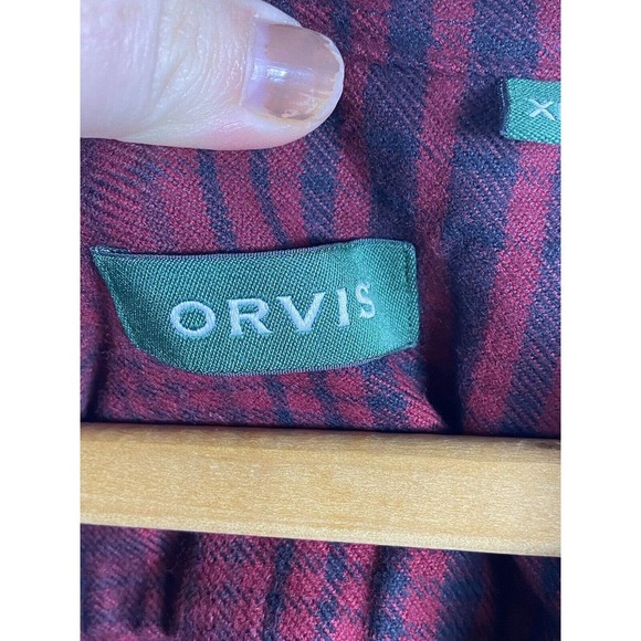 Orvis Flannel Shirt XL Heavy Thick Shacket Button Down Red Black Plaid Check Men - Picture 6 of 7